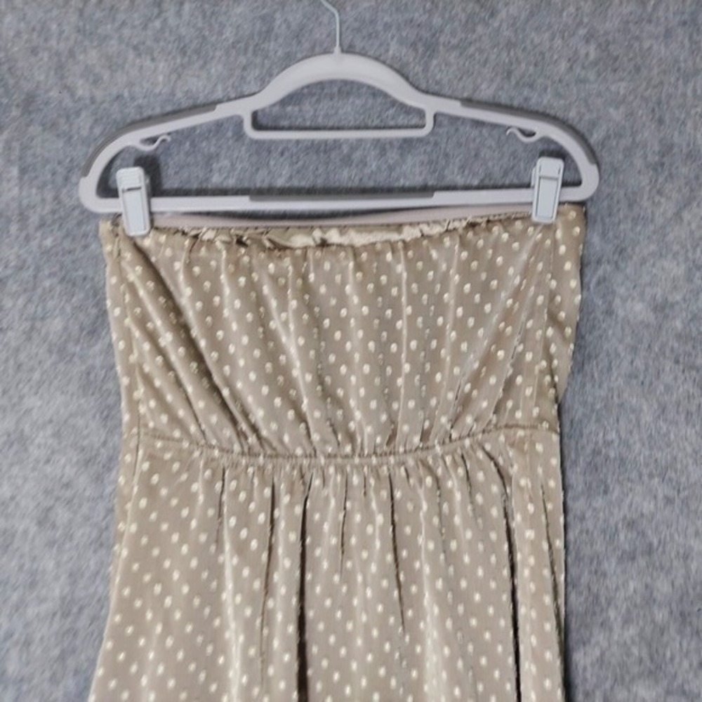 Express Dress 10 Champagne Strapless Swiss Dot Chiffon Ruched Cocktail Romantic - Picture 6 of 10